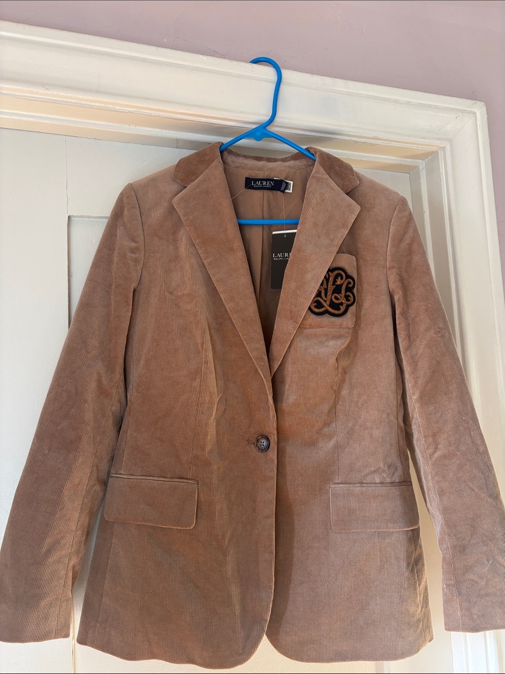 Lauren Ralph Lauren Brown Corduroy Blazer with Embroidered Crest NWT